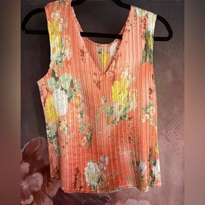 Beautiful Pleated Pink and Yellow Satin Floral Tank Size S-M